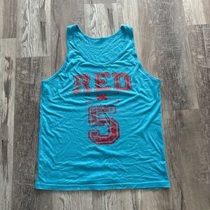 Red and Blue Athletic Tank Top with Number Graphic